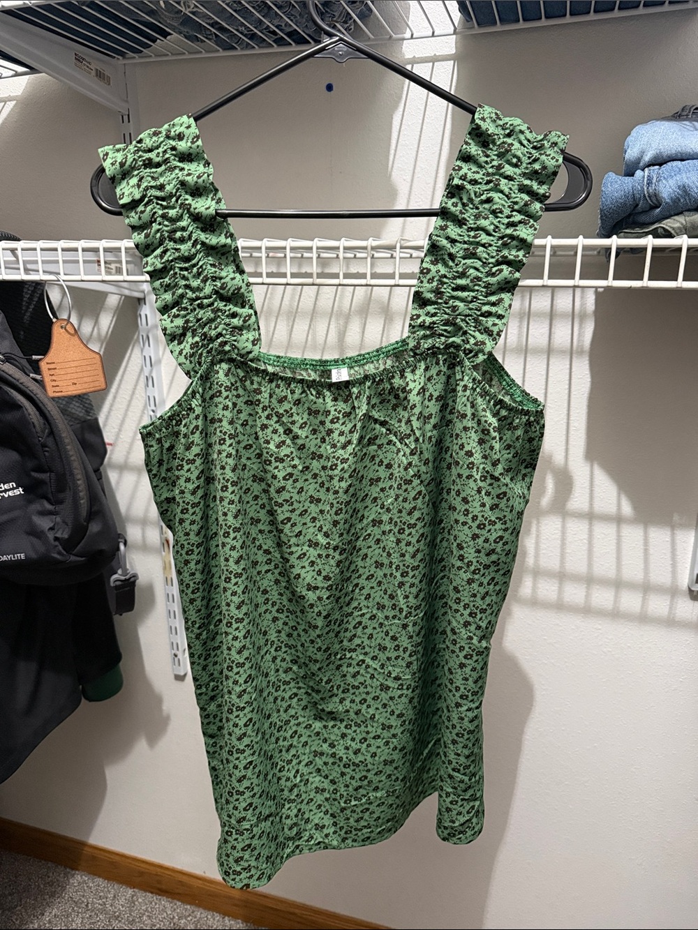Green Floral Ruffle-Strap Tank Top